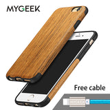 MyGeek Wood Cover Luxury Mobile Phone Case for iphone 5 5s 6 6s 7 plus phone Case with 1 pcs Cable Free